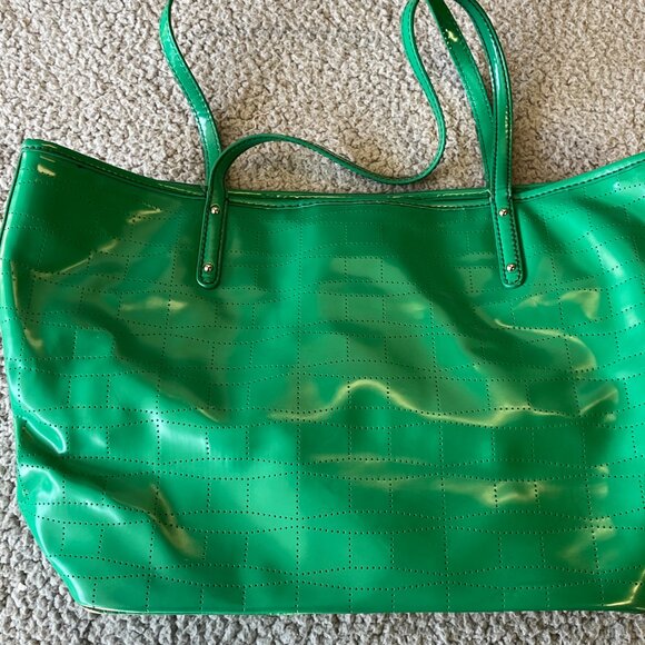 Kate Spade Tote Womens Green Patent Perforated Shoulder Bag Double Handles - Picture 4 of 15